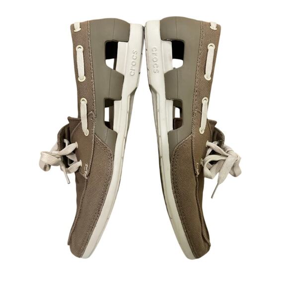 Crocs Men’s 12 Tan Canvas Loafer Boat Shoes Comfort Slip On Casual Lightweight - Picture 5 of 8